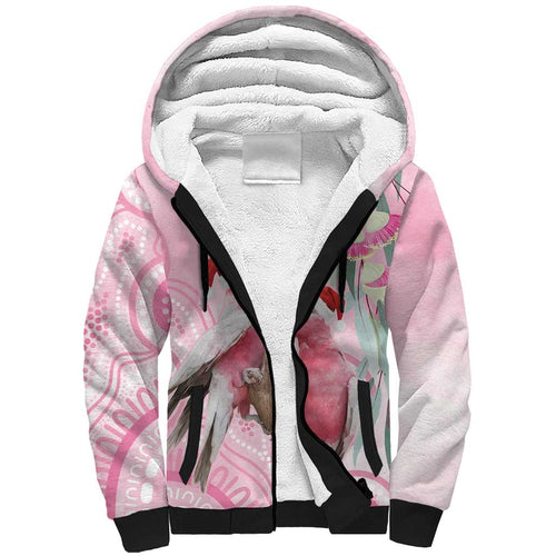 Australia Funny Pink Galah Christmas Sherpa Hoodie Aboriginal Eucalyptus Blossoms Watercolor - Aussie Hoodie
