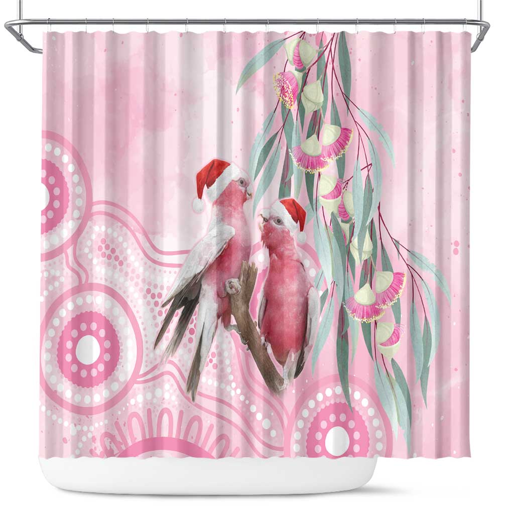 Australia Funny Pink Galah Christmas Shower Curtain Aboriginal Eucalyptus Blossoms Watercolor - Aussie Hoodie