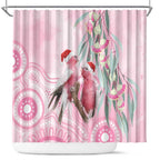 Australia Funny Pink Galah Christmas Shower Curtain Aboriginal Eucalyptus Blossoms Watercolor - Aussie Hoodie