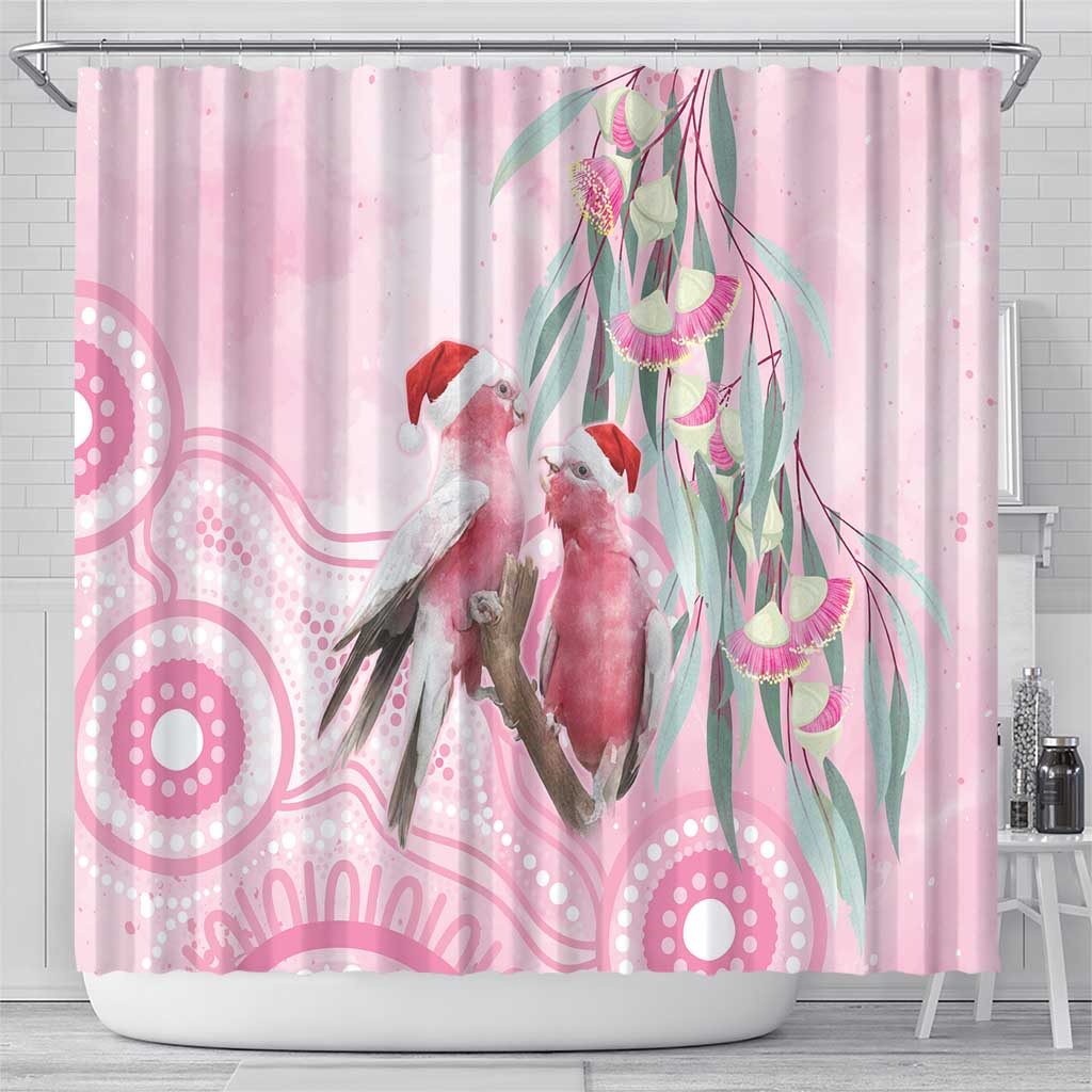 Australia Funny Pink Galah Christmas Shower Curtain Aboriginal Eucalyptus Blossoms Watercolor - Aussie Hoodie