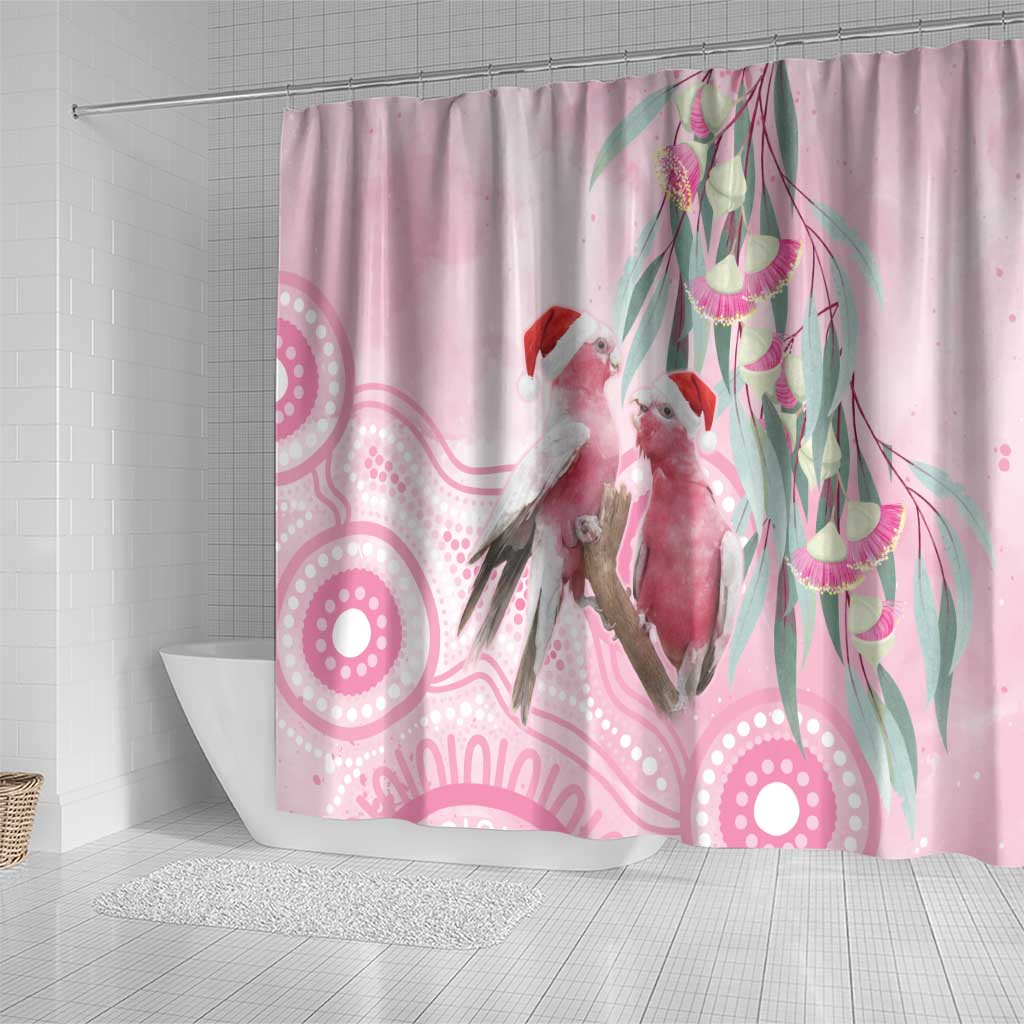 Australia Funny Pink Galah Christmas Shower Curtain Aboriginal Eucalyptus Blossoms Watercolor - Aussie Hoodie
