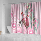 Australia Funny Pink Galah Christmas Shower Curtain Aboriginal Eucalyptus Blossoms Watercolor - Aussie Hoodie