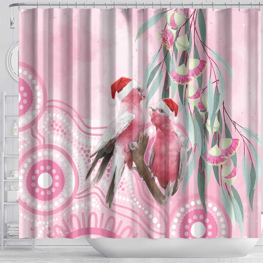 Australia Funny Pink Galah Christmas Shower Curtain Aboriginal Eucalyptus Blossoms Watercolor - Aussie Hoodie