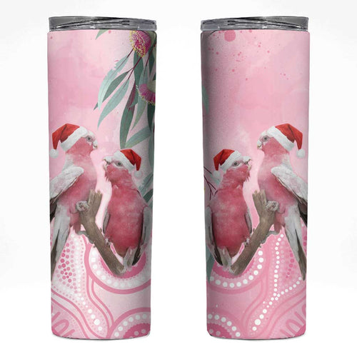 Australia Funny Pink Galah Christmas Skinny Tumbler Aboriginal Eucalyptus Blossoms Watercolor - Aussie Hoodie