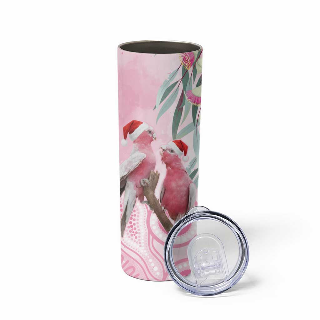 Australia Funny Pink Galah Christmas Skinny Tumbler Aboriginal Eucalyptus Blossoms Watercolor - Aussie Hoodie