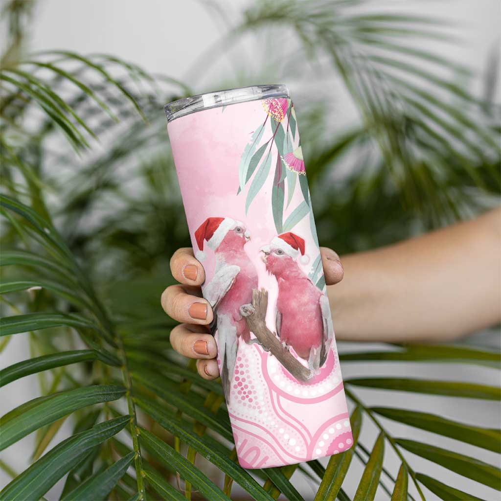 Australia Funny Pink Galah Christmas Skinny Tumbler Aboriginal Eucalyptus Blossoms Watercolor - Aussie Hoodie
