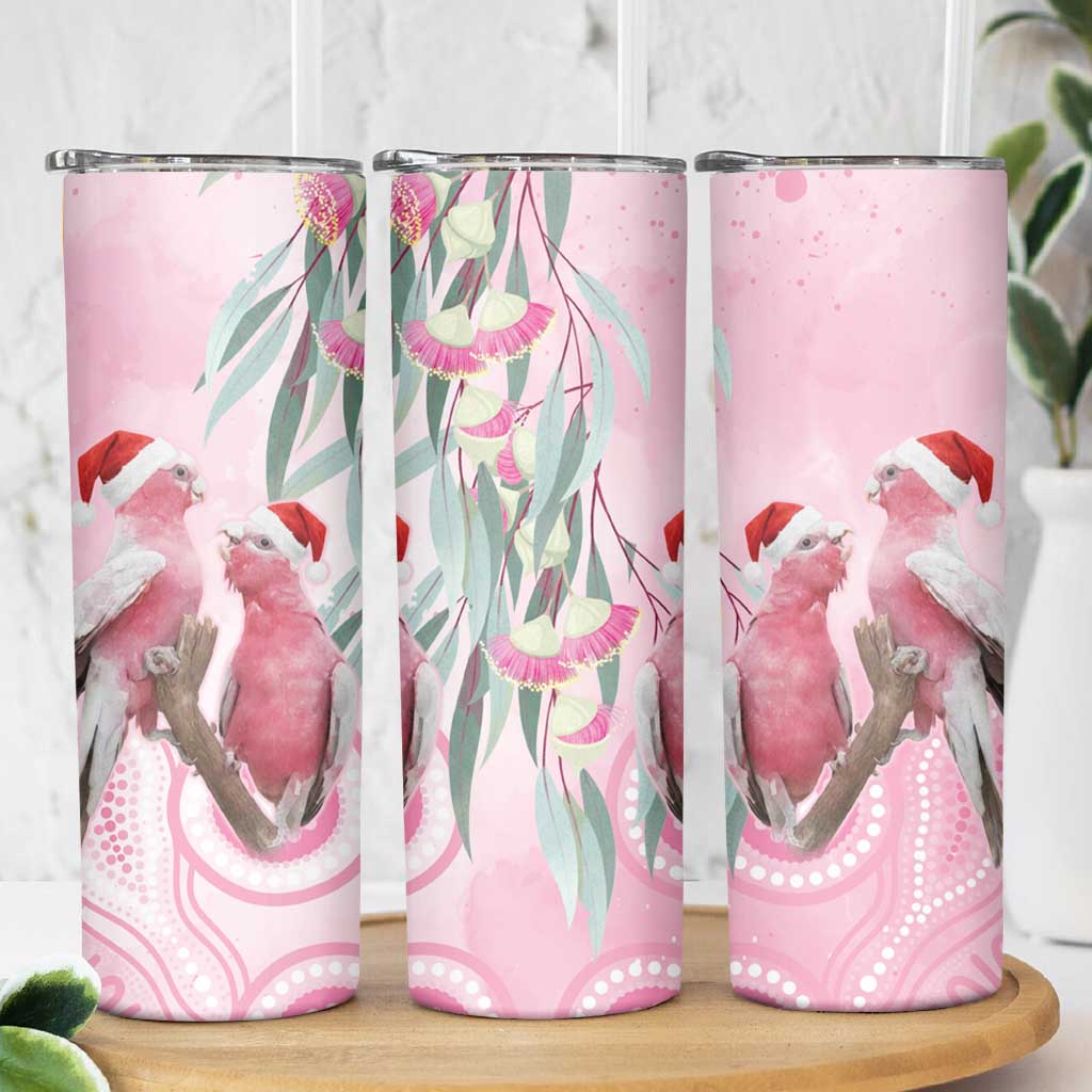 Australia Funny Pink Galah Christmas Skinny Tumbler Aboriginal Eucalyptus Blossoms Watercolor - Aussie Hoodie