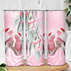 Australia Funny Pink Galah Christmas Skinny Tumbler Aboriginal Eucalyptus Blossoms Watercolor - Aussie Hoodie