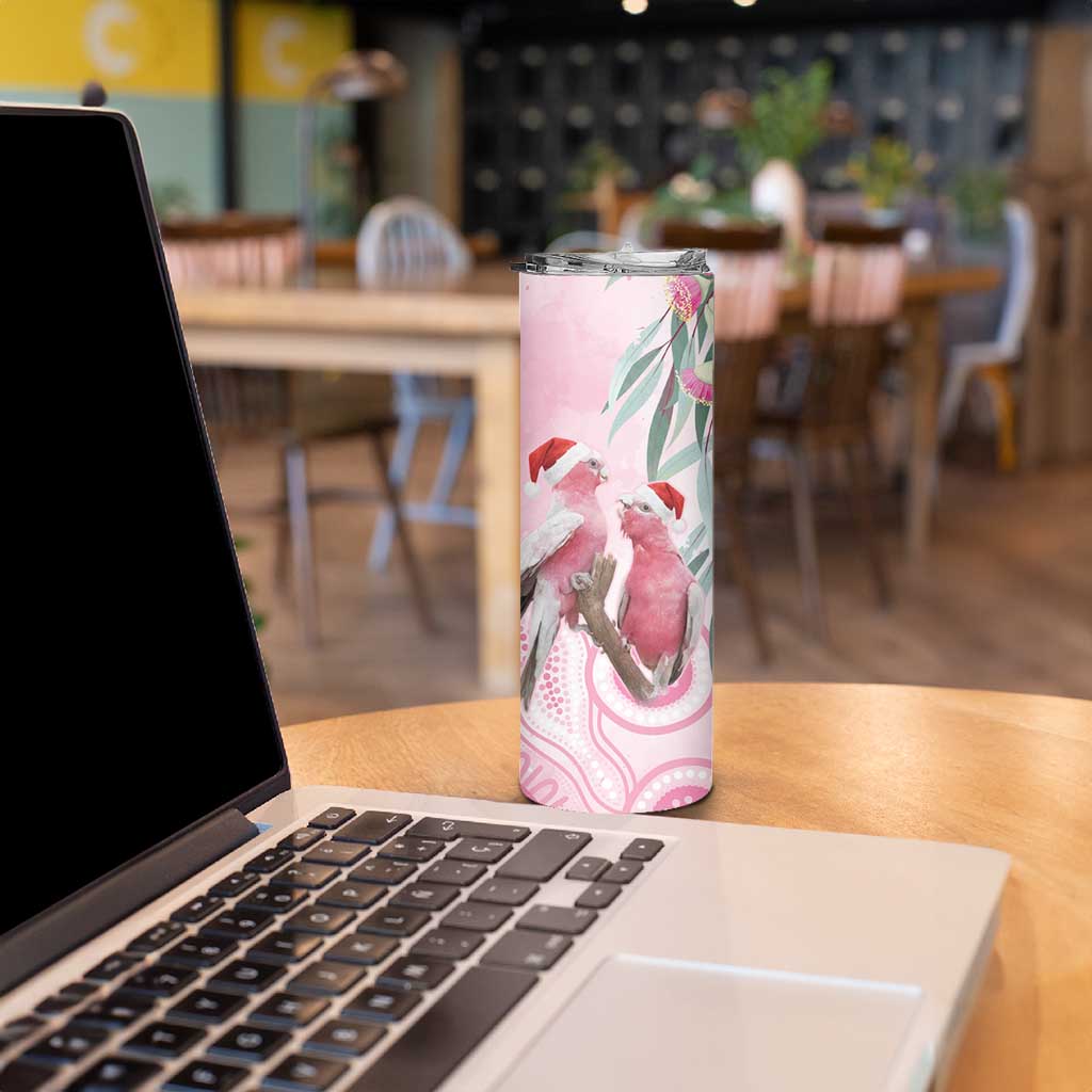 Australia Funny Pink Galah Christmas Skinny Tumbler Aboriginal Eucalyptus Blossoms Watercolor - Aussie Hoodie