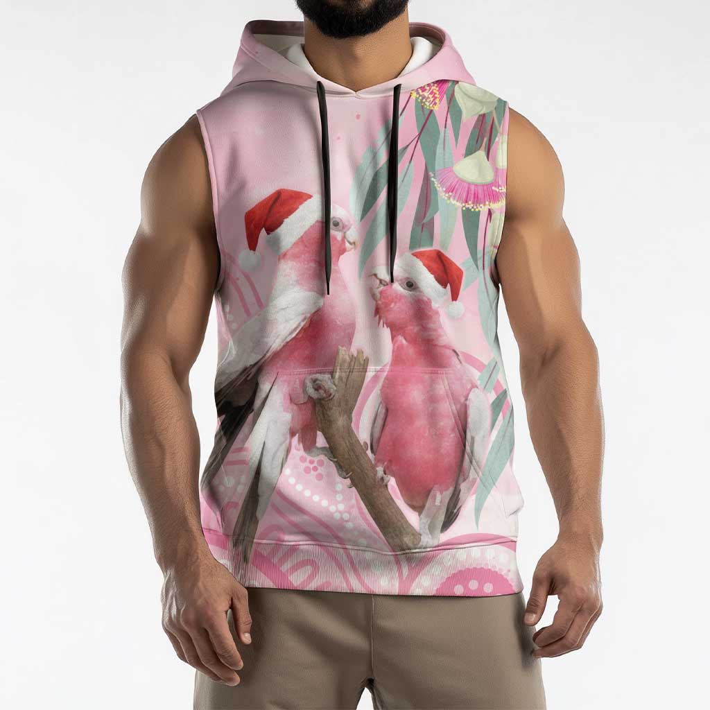 Australia Funny Pink Galah Christmas Sleeveless Hoodie Aboriginal Eucalyptus Blossoms Watercolor - Aussie Hoodie