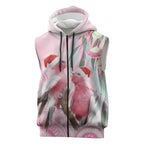 Australia Funny Pink Galah Christmas Sleeveless Zip Hoodie Aboriginal Eucalyptus Blossoms Watercolor LT14