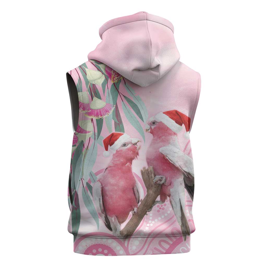 Australia Funny Pink Galah Christmas Sleeveless Zip Hoodie Aboriginal Eucalyptus Blossoms Watercolor LT14