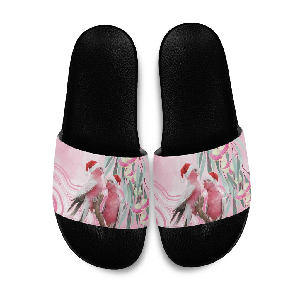 Australia Funny Pink Galah Christmas Slide Sandals Aboriginal Eucalyptus Blossoms Watercolor - Aussie Hoodie
