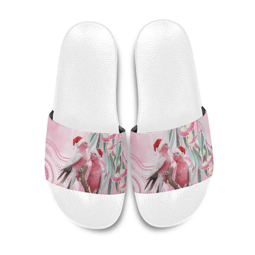 Australia Funny Pink Galah Christmas Slide Sandals Aboriginal Eucalyptus Blossoms Watercolor - Aussie Hoodie