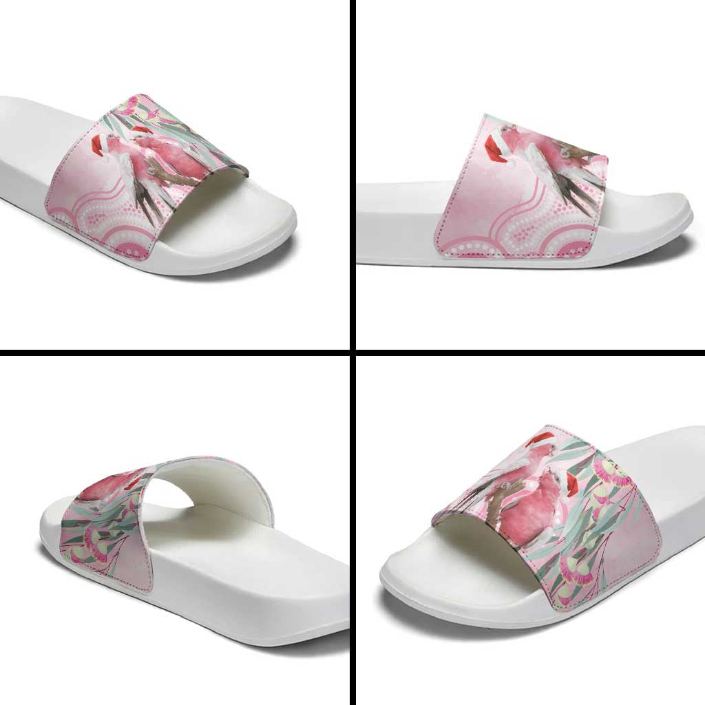 Australia Funny Pink Galah Christmas Slide Sandals Aboriginal Eucalyptus Blossoms Watercolor - Aussie Hoodie