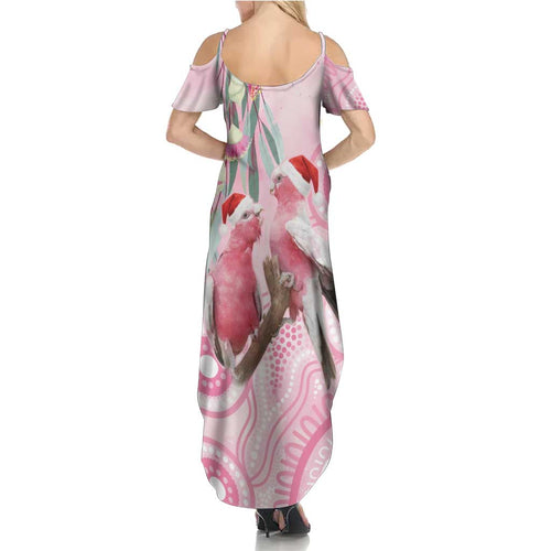 Australia Funny Pink Galah Christmas Summer Maxi Dress Aboriginal Eucalyptus Blossoms Watercolor - Aussie Hoodie