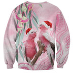 Australia Funny Pink Galah Christmas Sweatshirt Aboriginal Eucalyptus Blossoms Watercolor - Aussie Hoodie