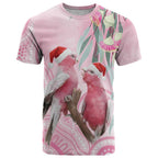 Australia Funny Pink Galah Christmas T Shirt Aboriginal Eucalyptus Blossoms Watercolor - Aussie Hoodie