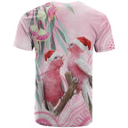 Australia Funny Pink Galah Christmas T Shirt Aboriginal Eucalyptus Blossoms Watercolor - Aussie Hoodie