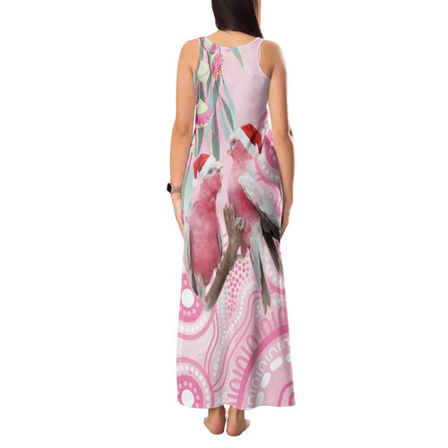 Australia Funny Pink Galah Christmas Tank Maxi Dress Aboriginal Eucalyptus Blossoms Watercolor - Aussie Hoodie