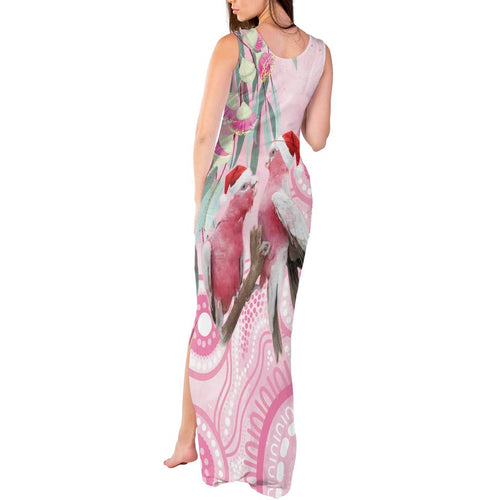 Australia Funny Pink Galah Christmas Tank Maxi Dress Aboriginal Eucalyptus Blossoms Watercolor - Aussie Hoodie