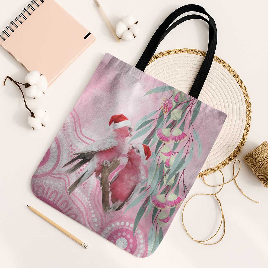 Australia Funny Pink Galah Christmas Tote Bag Aboriginal Eucalyptus Blossoms Watercolor - Aussie Hoodie