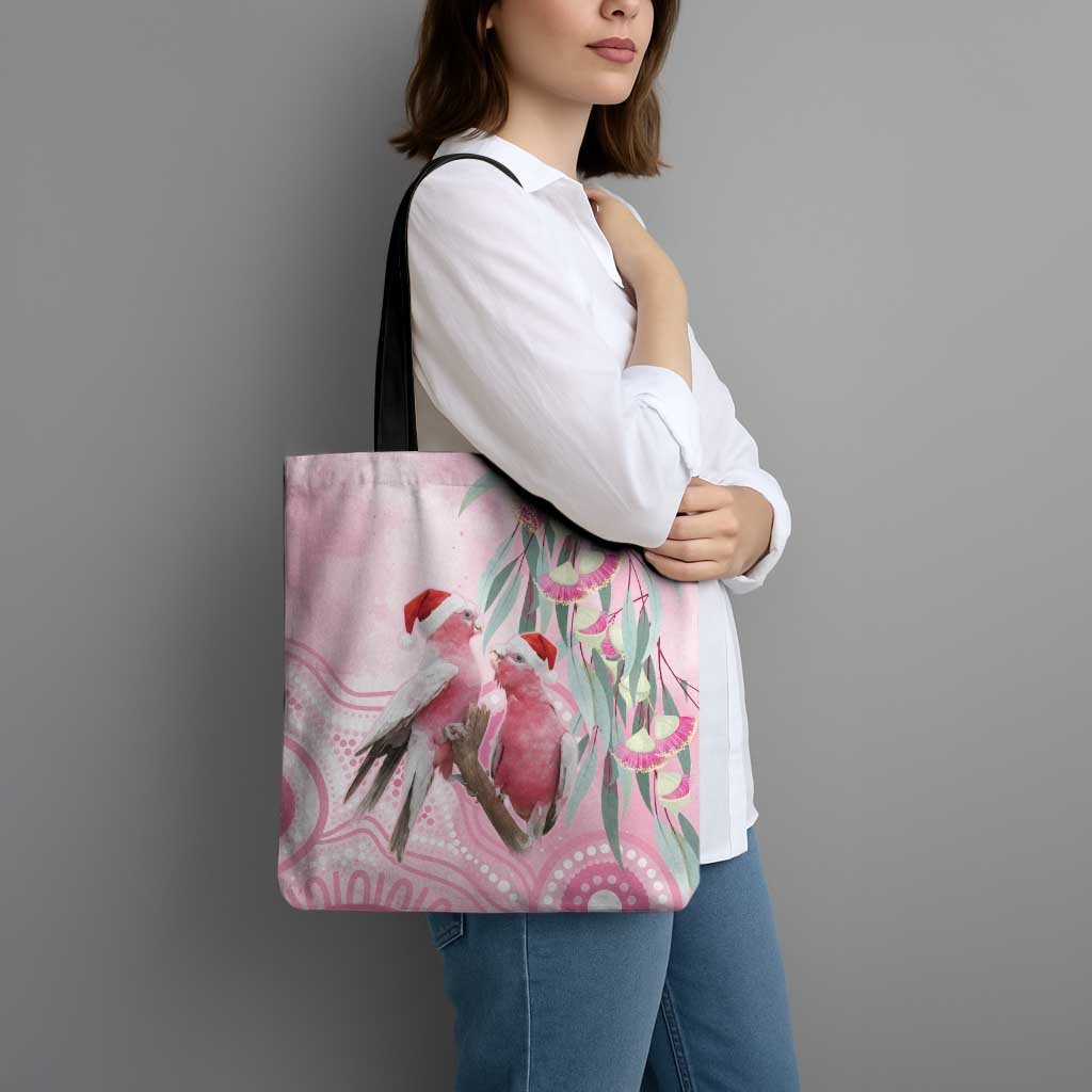 Australia Funny Pink Galah Christmas Tote Bag Aboriginal Eucalyptus Blossoms Watercolor - Aussie Hoodie