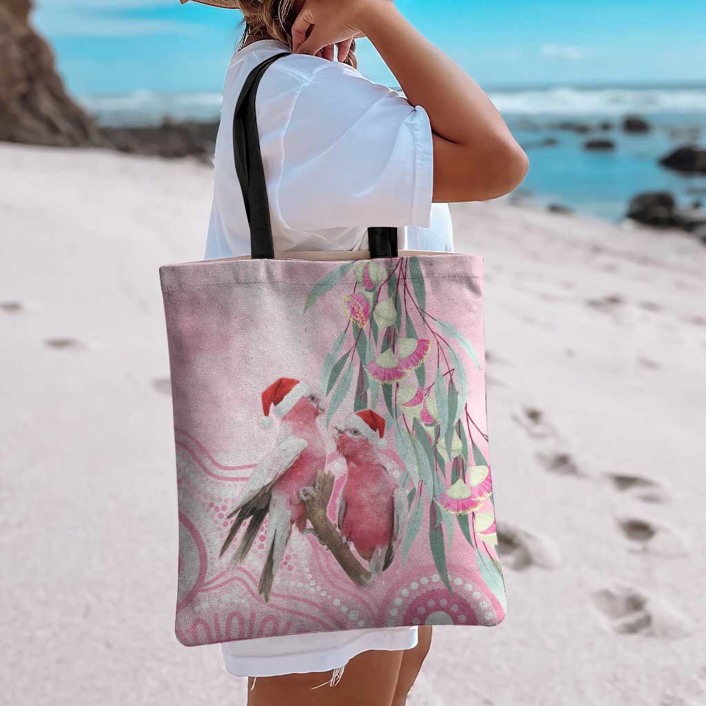Australia Funny Pink Galah Christmas Tote Bag Aboriginal Eucalyptus Blossoms Watercolor - Aussie Hoodie