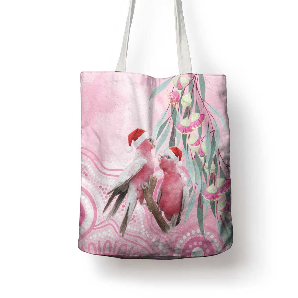 Australia Funny Pink Galah Christmas Tote Bag Aboriginal Eucalyptus Blossoms Watercolor - Aussie Hoodie