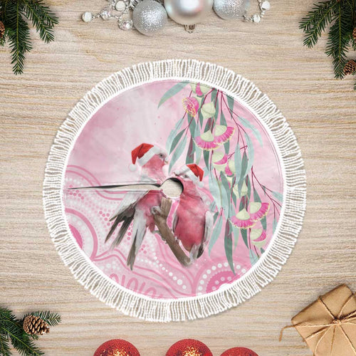 Australia Funny Pink Galah Christmas Tree Skirt Aboriginal Eucalyptus Blossoms Watercolor - Aussie Hoodie