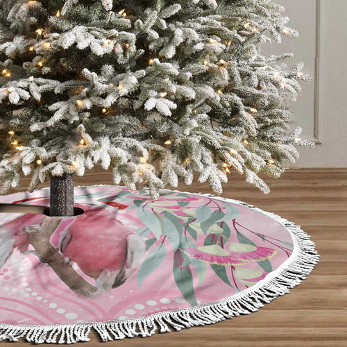 Australia Funny Pink Galah Christmas Tree Skirt Aboriginal Eucalyptus Blossoms Watercolor - Aussie Hoodie