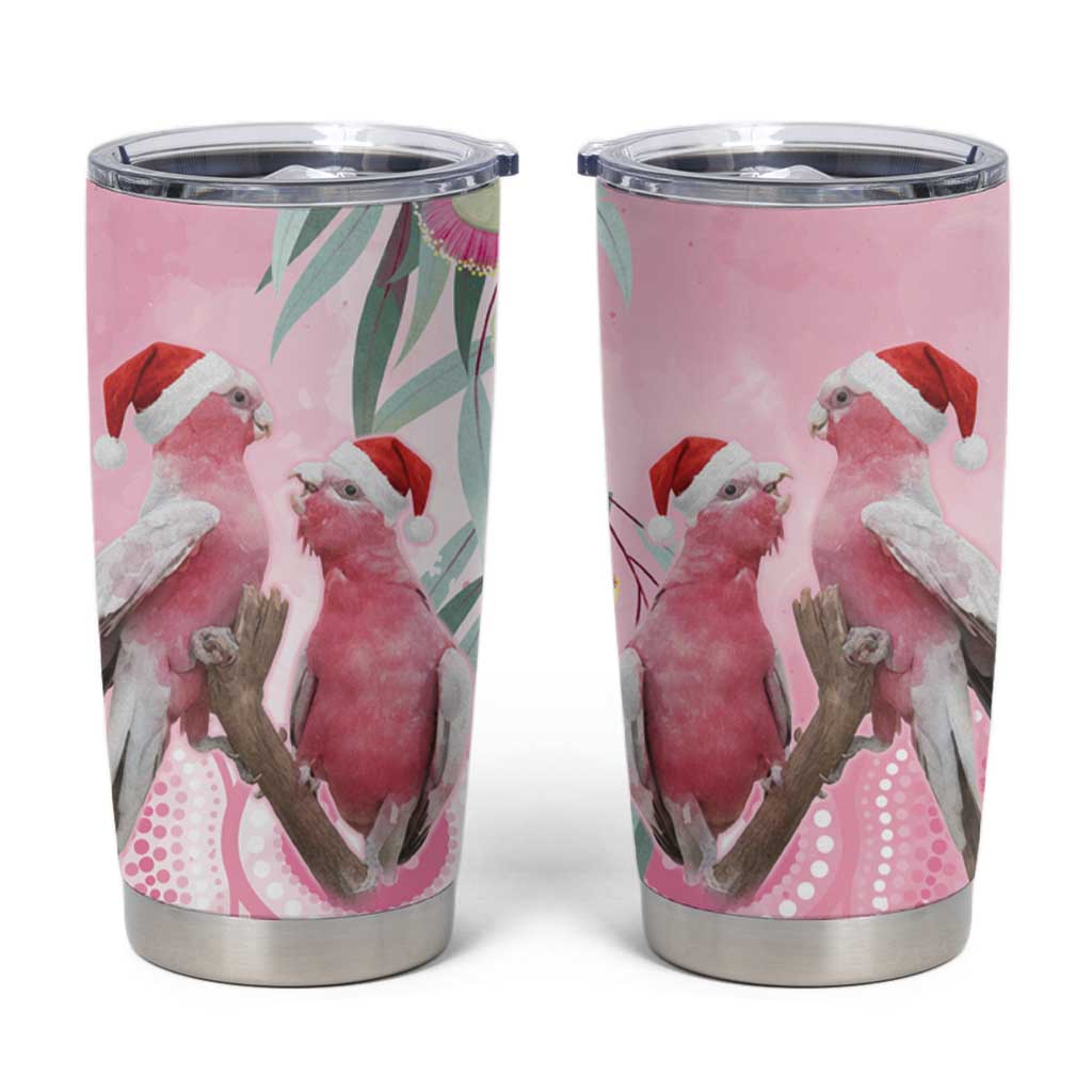 Australia Funny Pink Galah Christmas Tumbler Cup Aboriginal Eucalyptus Blossoms Watercolor - Aussie Hoodie