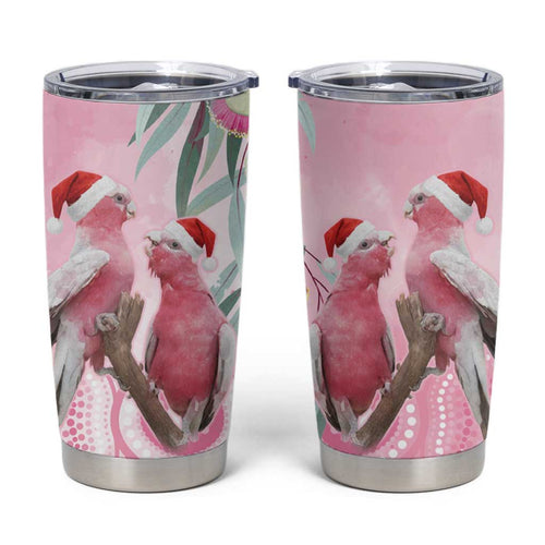 Australia Funny Pink Galah Christmas Tumbler Cup Aboriginal Eucalyptus Blossoms Watercolor - Aussie Hoodie