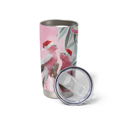 Australia Funny Pink Galah Christmas Tumbler Cup Aboriginal Eucalyptus Blossoms Watercolor - Aussie Hoodie