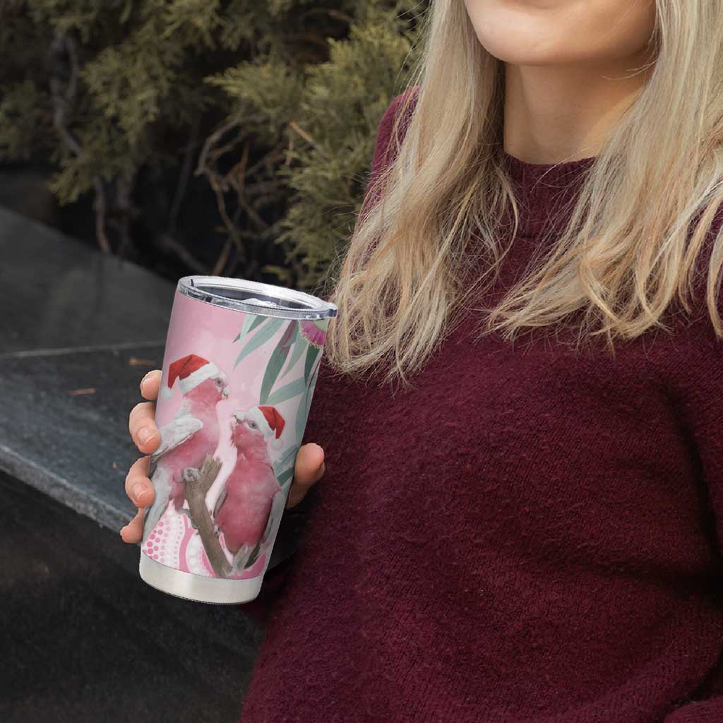 Australia Funny Pink Galah Christmas Tumbler Cup Aboriginal Eucalyptus Blossoms Watercolor - Aussie Hoodie