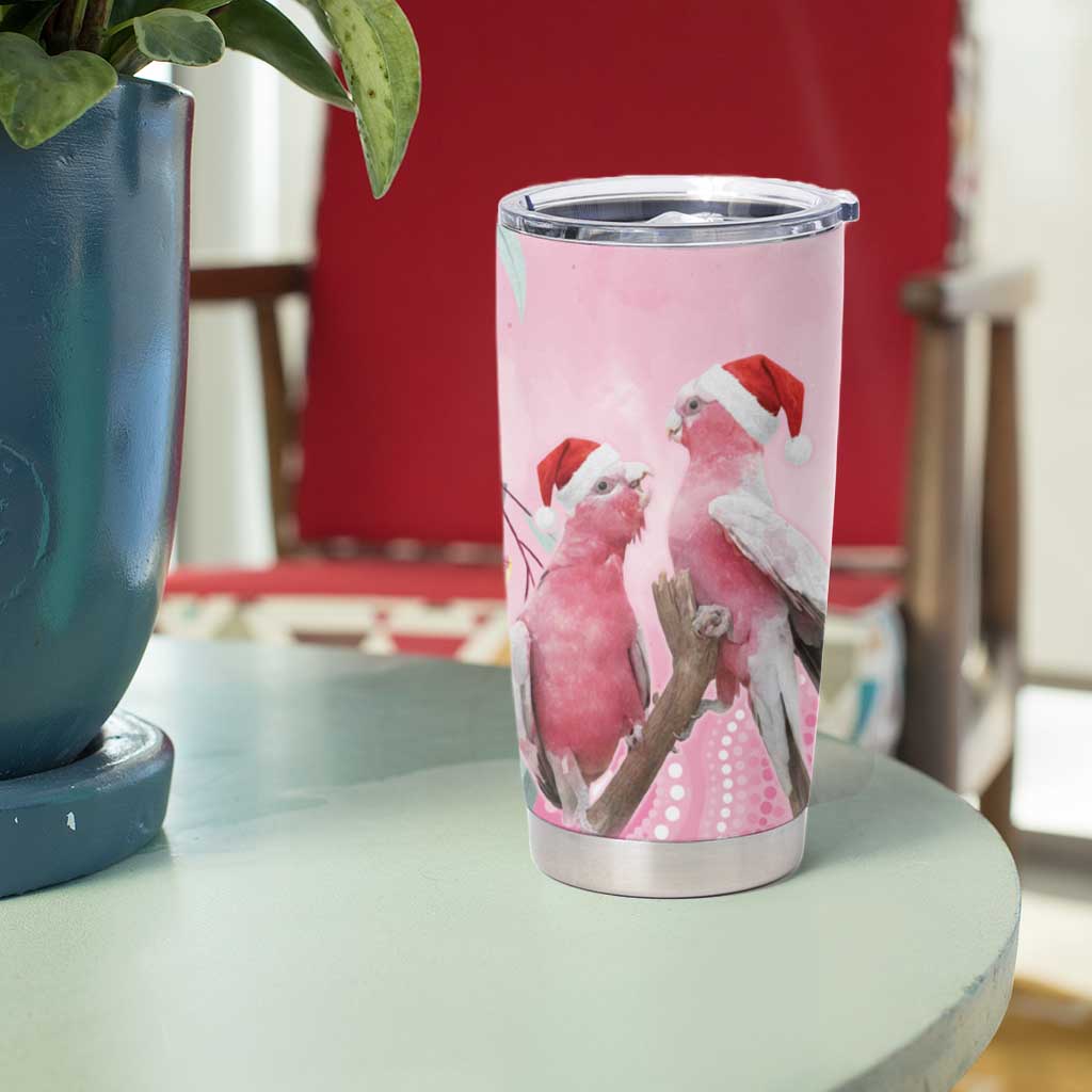 Australia Funny Pink Galah Christmas Tumbler Cup Aboriginal Eucalyptus Blossoms Watercolor - Aussie Hoodie