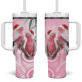 Australia Funny Pink Galah Christmas Tumbler With Handle Aboriginal Eucalyptus Blossoms Watercolor - Aussie Hoodie