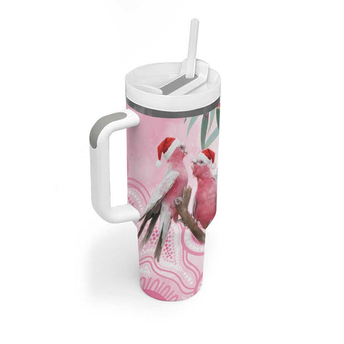 Australia Funny Pink Galah Christmas Tumbler With Handle Aboriginal Eucalyptus Blossoms Watercolor - Aussie Hoodie