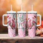 Australia Funny Pink Galah Christmas Tumbler With Handle Aboriginal Eucalyptus Blossoms Watercolor - Aussie Hoodie