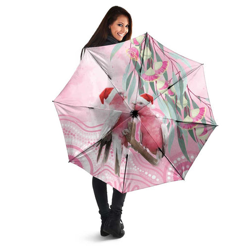 Australia Funny Pink Galah Christmas Umbrella Aboriginal Eucalyptus Blossoms Watercolor - Aussie Hoodie