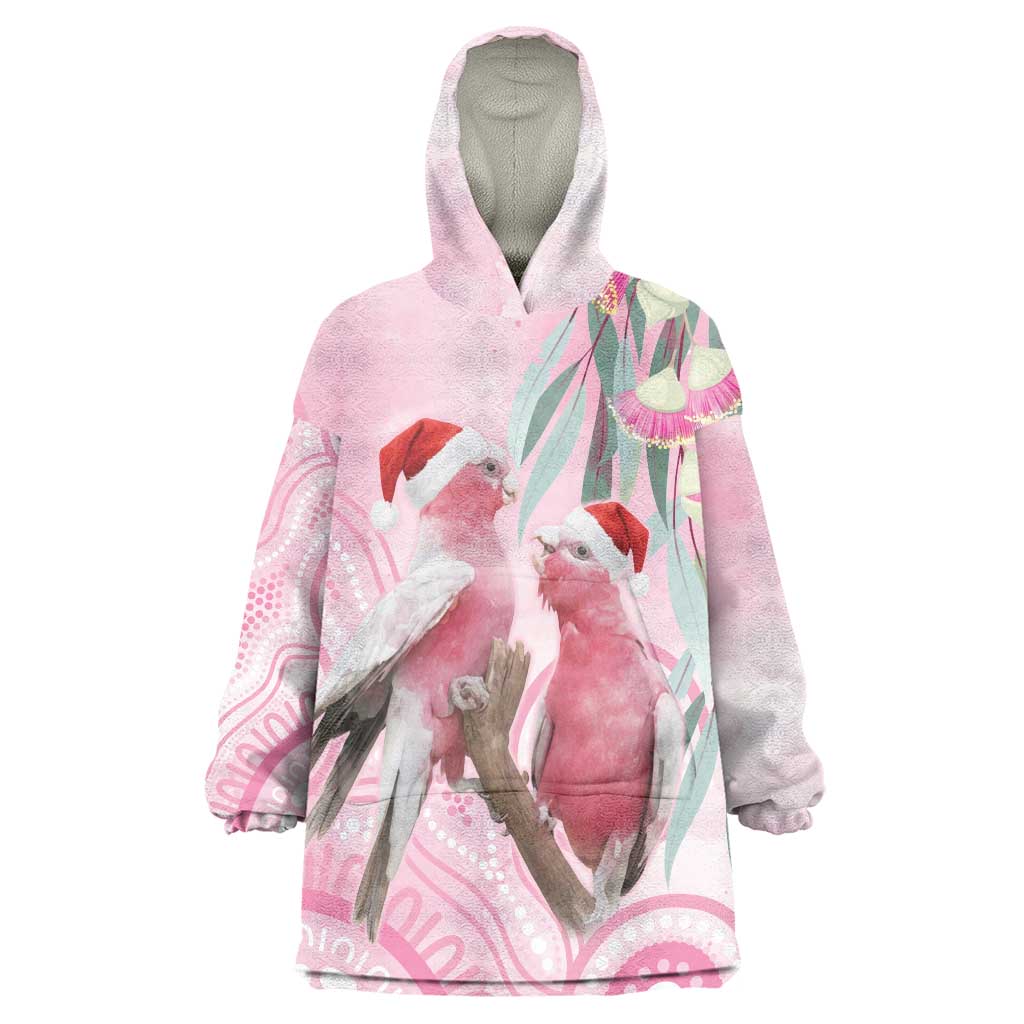 Australia Funny Pink Galah Christmas Wearable Blanket Hoodie Aboriginal Eucalyptus Blossoms Watercolor - Aussie Hoodie