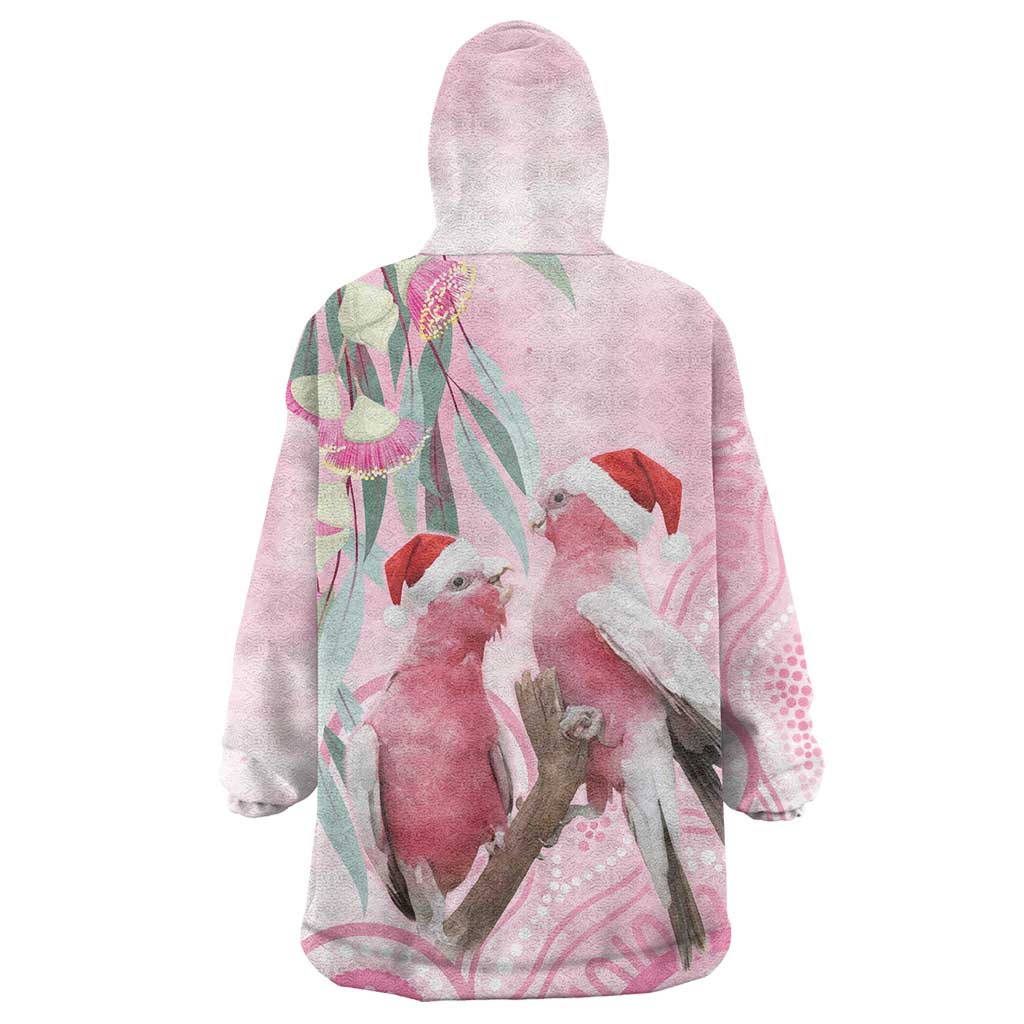 Australia Funny Pink Galah Christmas Wearable Blanket Hoodie Aboriginal Eucalyptus Blossoms Watercolor - Aussie Hoodie