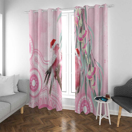 Australia Funny Pink Galah Christmas Window Curtain Aboriginal Eucalyptus Blossoms Watercolor - Aussie Hoodie