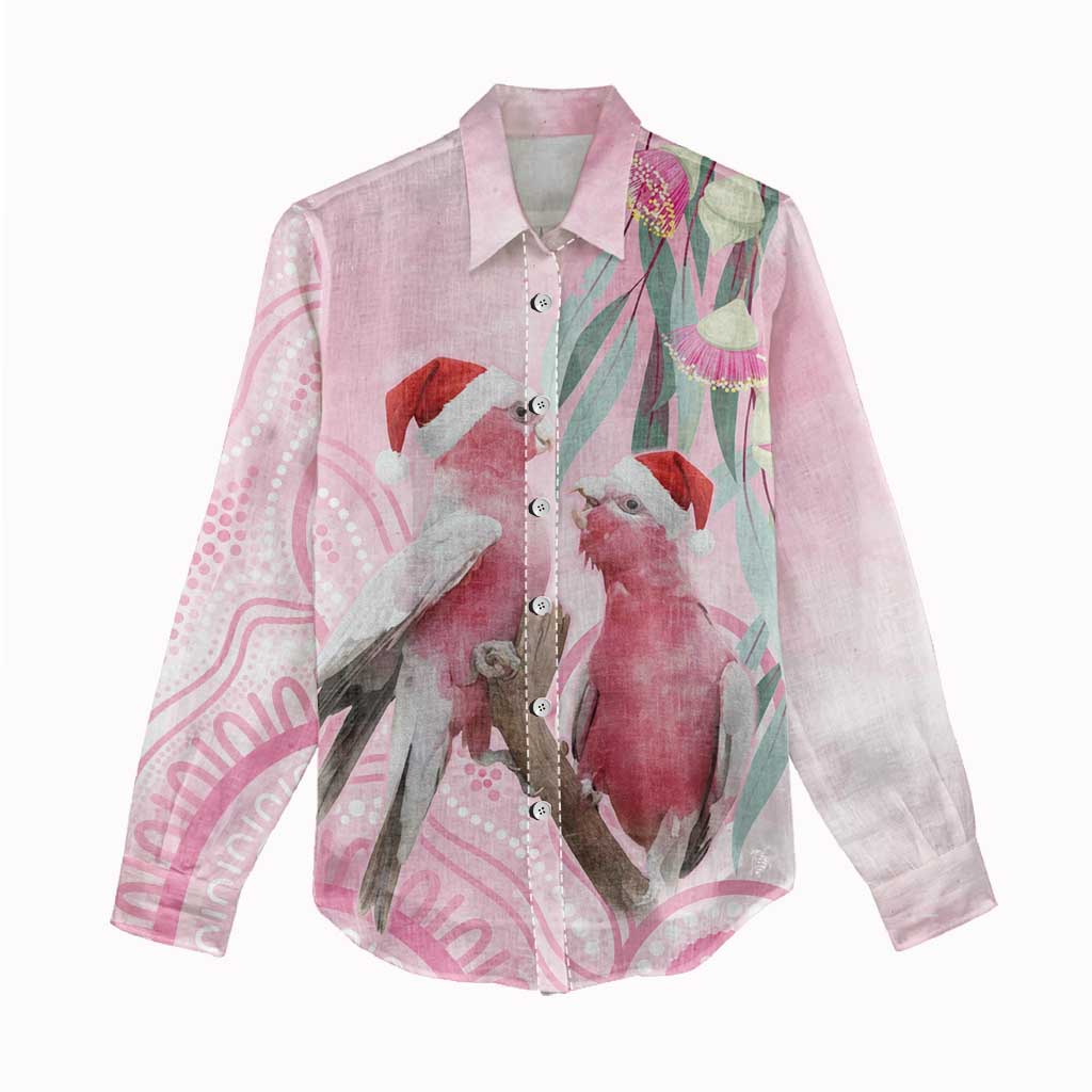 Australia Funny Pink Galah Christmas Women Casual Shirt Aboriginal Eucalyptus Blossoms Watercolor - Aussie Hoodie