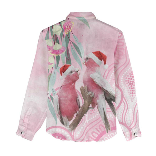 Australia Funny Pink Galah Christmas Women Casual Shirt Aboriginal Eucalyptus Blossoms Watercolor - Aussie Hoodie