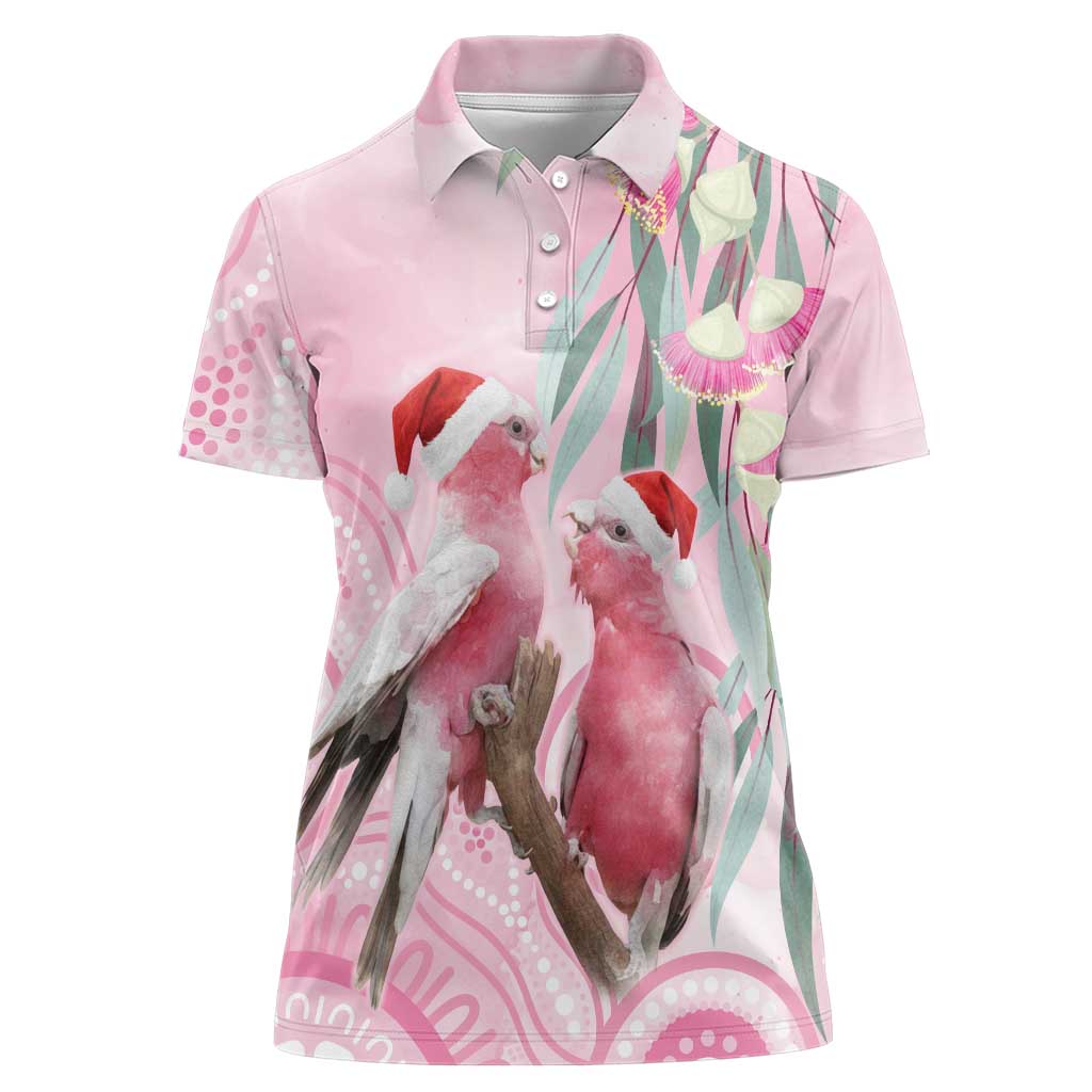 Australia Funny Pink Galah Christmas Women Polo Shirt Aboriginal Eucalyptus Blossoms Watercolor - Aussie Hoodie