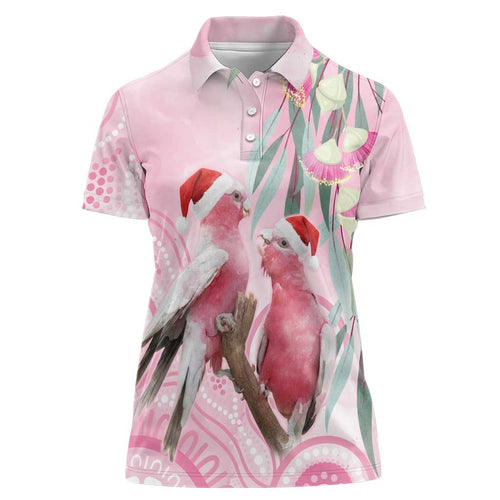 Australia Funny Pink Galah Christmas Women Polo Shirt Aboriginal Eucalyptus Blossoms Watercolor - Aussie Hoodie