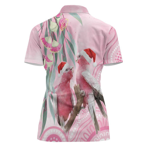 Australia Funny Pink Galah Christmas Women Polo Shirt Aboriginal Eucalyptus Blossoms Watercolor - Aussie Hoodie