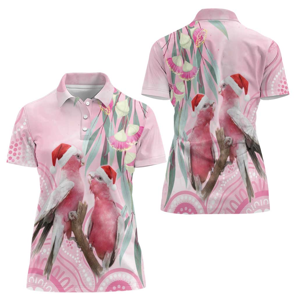 Australia Funny Pink Galah Christmas Women Polo Shirt Aboriginal Eucalyptus Blossoms Watercolor - Aussie Hoodie