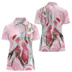 Australia Funny Pink Galah Christmas Women Polo Shirt Aboriginal Eucalyptus Blossoms Watercolor - Aussie Hoodie